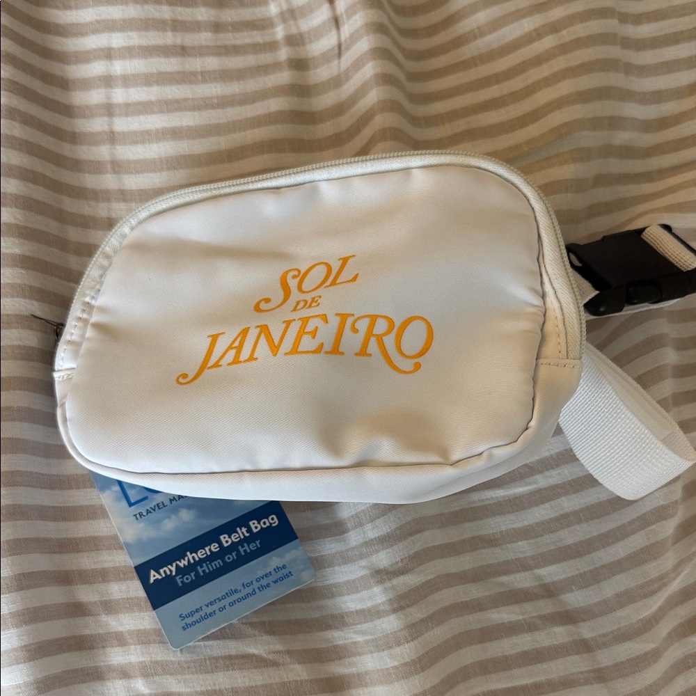 Sol de Janeiro Cream Belt Bag with Yellow Logo